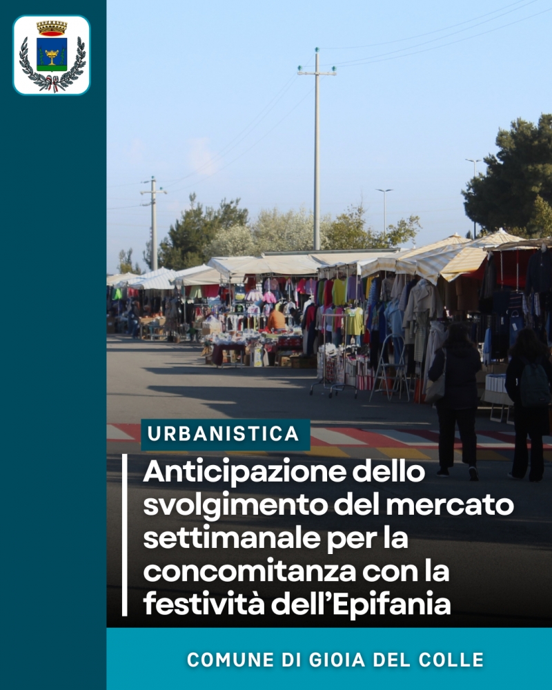 Anticipazione dello svolgimento del mercato settimanale per la concomitanza con la festivit� dell�Epifania