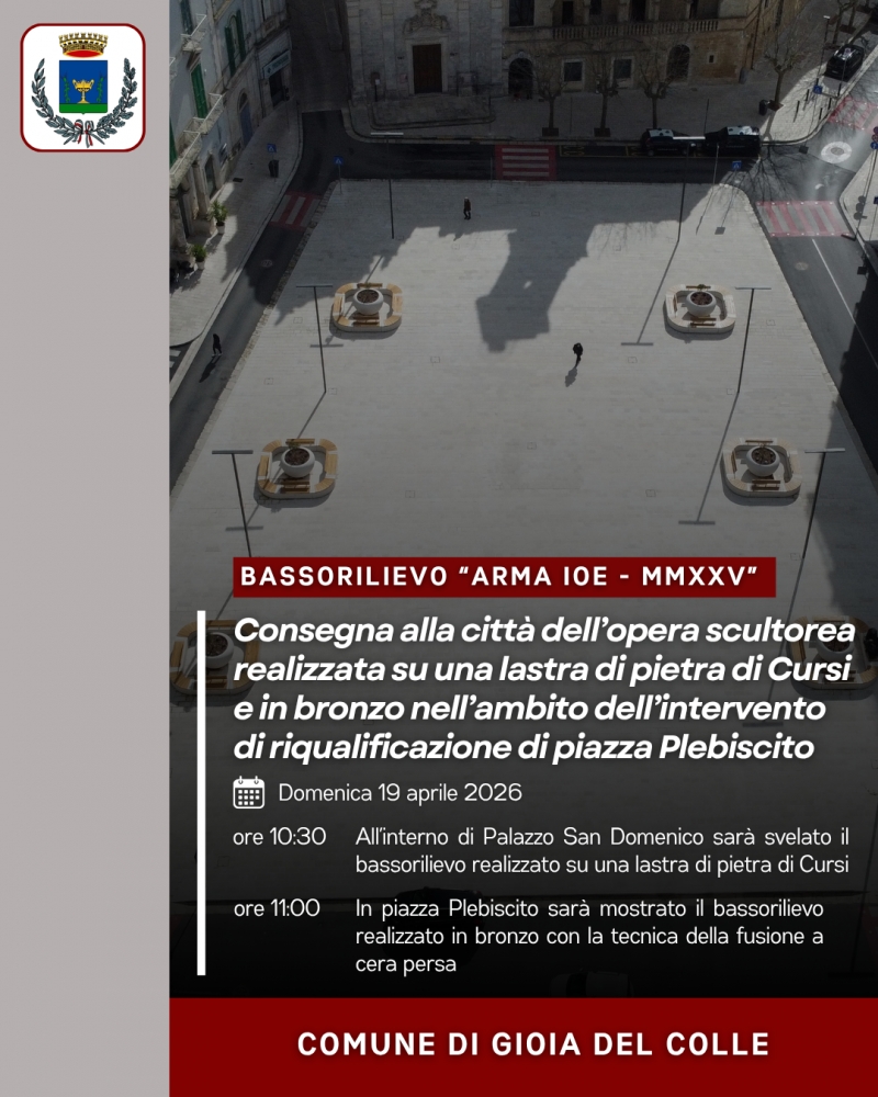 Domenica 19 aprile la consegna del bassorilievo �ARMA IOE - MMXXV� alla citt�