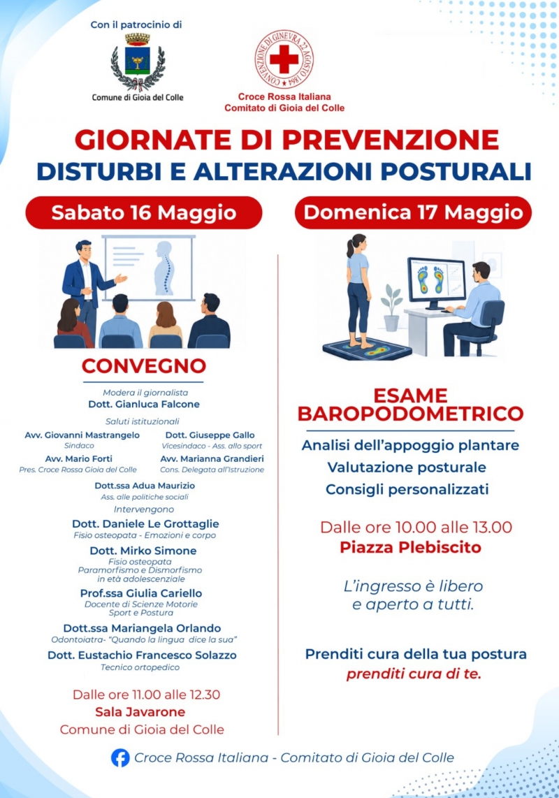 La nuova campagna di informazione, sensibilizzazione e screening della Croce Rossa Italiana � Comitato di Gioia del Colle prende il via con un convegno sull\'importanza di una postura corretta