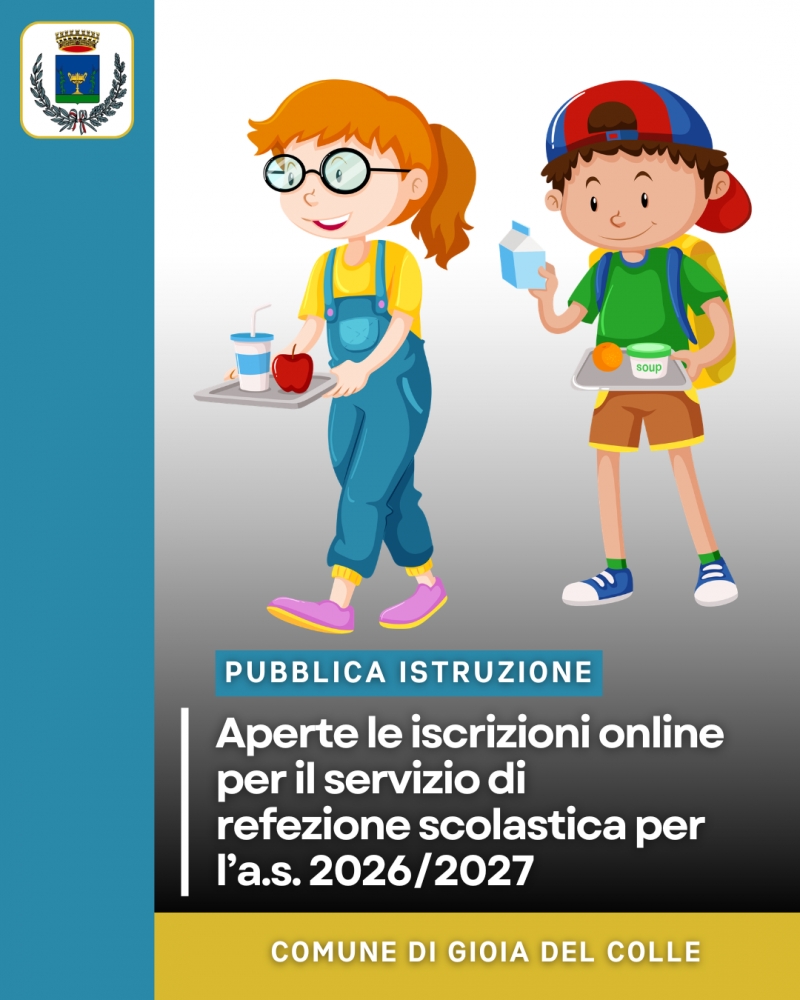 Aperte le iscrizioni online per il servizio di refezione scolastica per l�a.s. 2026/2027