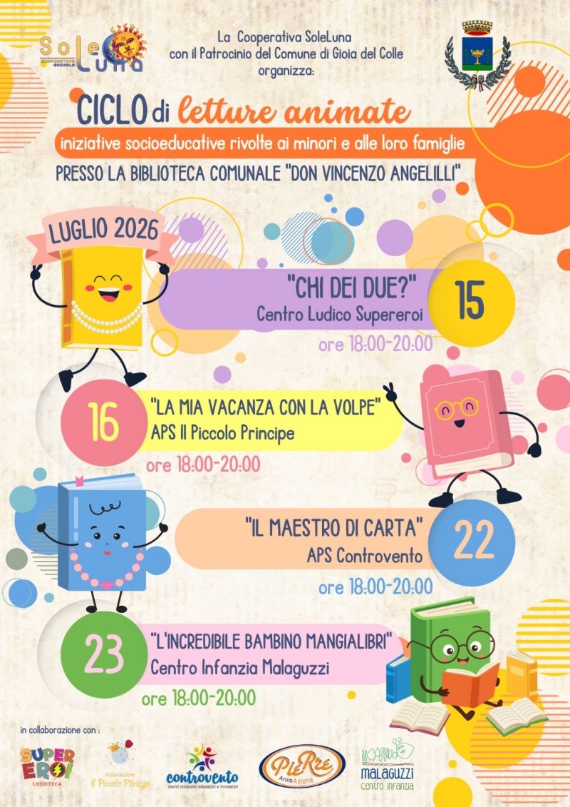 Al via un ciclo di letture animate in biblioteca rivolto a minori e famiglie