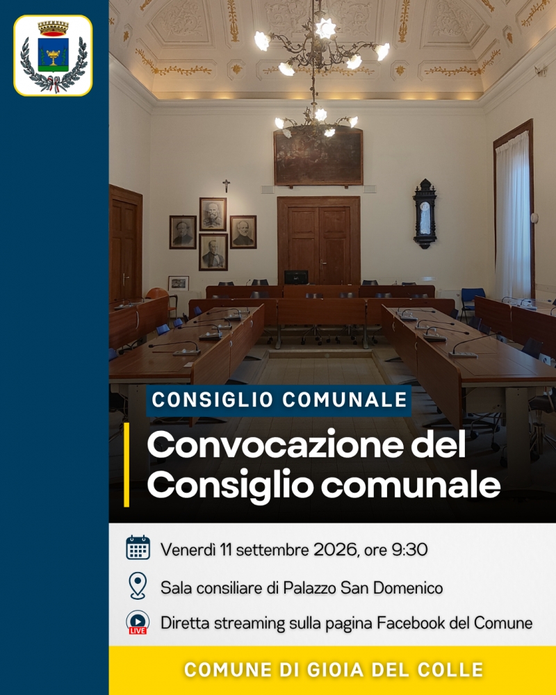 Convocazione del Consiglio comunale - 11 settembre 2026
